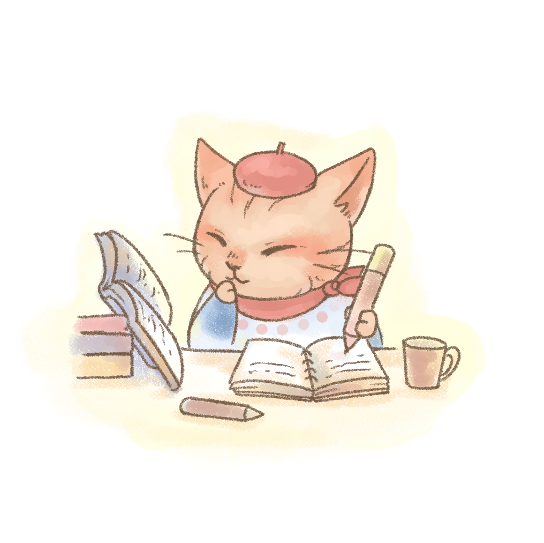 Le chat qui travaille avec ses fiches